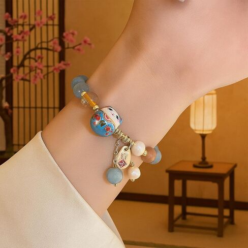 سوار RITIM Lucky Cat للنساء، سوار Maneki Neko الساحر مع قلادة قطة من الكريستال والسيراميك الأزرق، هدية مجوهرات فنغ شوي قابلة للتعديل لها حظًا سعيدًا in Saudi Arabia