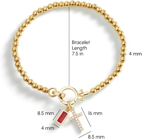 Mint & Lily Birthstone Cross Charm Bracelet - 18K Gold Plated Over Brass Gold Bracelet for Women with Gemstone in Kuwait