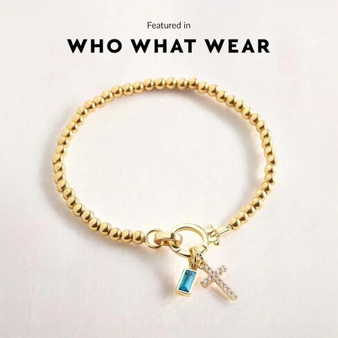 Mint & Lily Birthstone Cross Charm Bracelet - 18K Gold Plated Over Brass Gold Bracelet for Women with Gemstone in Kuwait