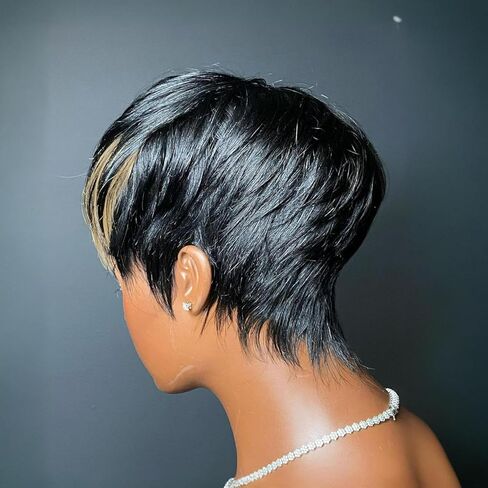 Pixie Cut Wig Human Hair Glueless Short Pixie Wigs for Women Black Color Straight None Lace Front Wigs with Bangs for Daily Use Full Machine Made Wigs Throw On and Go Wig f1b30 in Saudi Arabia