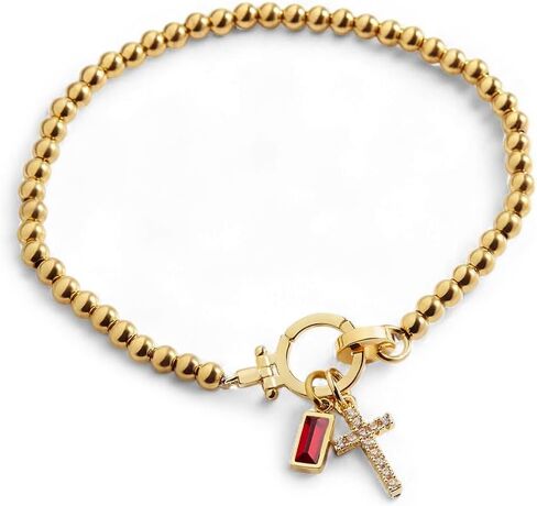 Mint & Lily Birthstone Cross Charm Bracelet - 18K Gold Plated Over Brass Gold Bracelet for Women with Gemstone in Kuwait