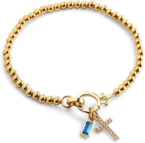Mint & Lily Birthstone Cross Charm Bracelet - 18K Gold Plated Over Brass Gold Bracelet for Women with Gemstone in Kuwait