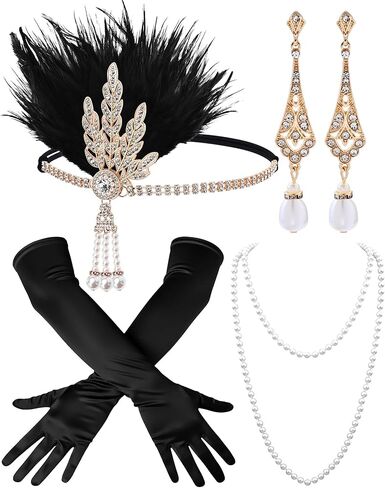 1920s Accessories for Women, 4 Pcs Roaring 20s Flapper Accessories Vintage 20s Set for Women Harlem Nights in Saudi Arabia
