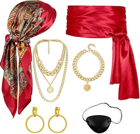 7pcs Women Pirate Costume Accessories for Men Pirate Head Scarf Necklace Belt Dress Accessories Renaissance in Saudi Arabia