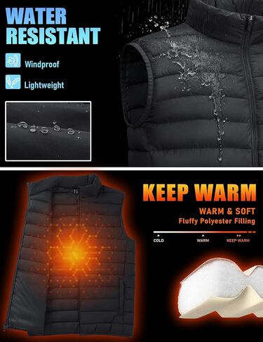 TACVASEN Men's Lightweight Packable Puffer Vest Outerwear Winter Water Resistant Sleeveless Jacket for Outdoor Golf Work in Kuwait