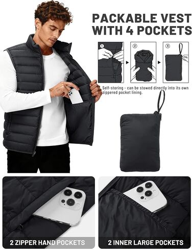 TACVASEN Men's Lightweight Packable Puffer Vest Outerwear Winter Water Resistant Sleeveless Jacket for Outdoor Golf Work in Kuwait