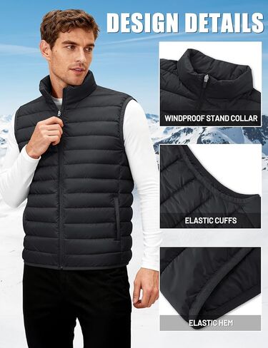 TACVASEN Men's Lightweight Packable Puffer Vest Outerwear Winter Water Resistant Sleeveless Jacket for Outdoor Golf Work in Kuwait