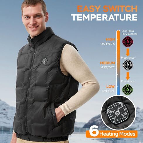 Heated Vest for Men, Electric Heating Sleeveless Jacket, Thermal Winter Rechargeable Coat, Battery Not Included in Saudi Arabia