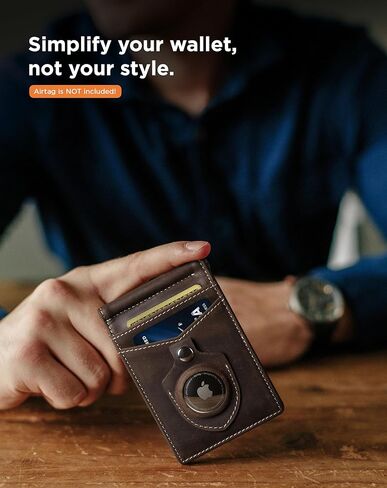 محفظة SERMAN BRANDS AirTag - محفظة RFID للرجال ذات مشبك نقود بسيط لعلامة Airtag - جلد محبب بالكامل - نحيف ثنائي الطي. جيب أمامي لمحافظ Air tag للرجال. هدية (تكساس براون إير) in Kuwait