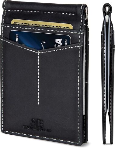 محفظة SERMAN BRANDS AirTag - محفظة RFID للرجال ذات مشبك نقود بسيط لعلامة Airtag - جلد محبب بالكامل - نحيف ثنائي الطي. جيب أمامي لمحافظ Air tag للرجال. هدية (تكساس براون إير) in Kuwait