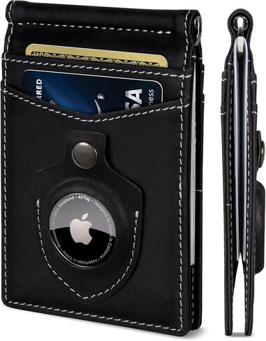 محفظة SERMAN BRANDS AirTag - محفظة RFID للرجال ذات مشبك نقود بسيط لعلامة Airtag - جلد محبب بالكامل - نحيف ثنائي الطي. جيب أمامي لمحافظ Air tag للرجال. هدية (تكساس براون إير) in Kuwait