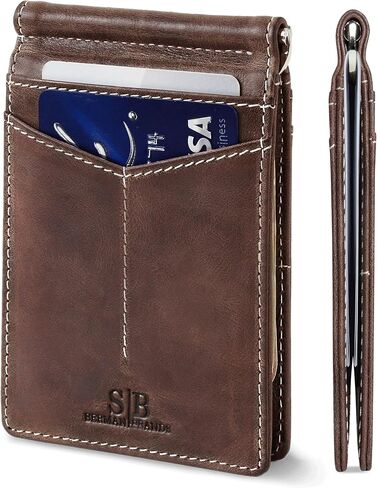 محفظة SERMAN BRANDS AirTag - محفظة RFID للرجال ذات مشبك نقود بسيط لعلامة Airtag - جلد محبب بالكامل - نحيف ثنائي الطي. جيب أمامي لمحافظ Air tag للرجال. هدية (تكساس براون إير) in Kuwait