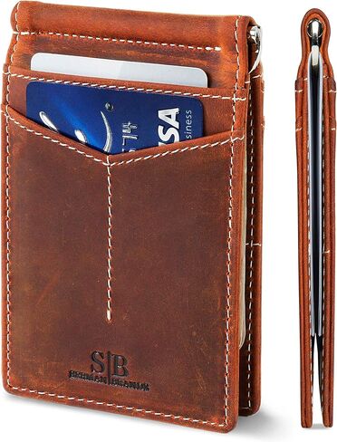 محفظة SERMAN BRANDS AirTag - محفظة RFID للرجال ذات مشبك نقود بسيط لعلامة Airtag - جلد محبب بالكامل - نحيف ثنائي الطي. جيب أمامي لمحافظ Air tag للرجال. هدية (تكساس براون إير) in Kuwait