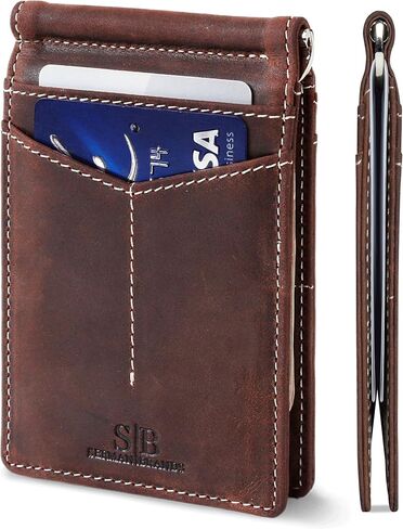 محفظة SERMAN BRANDS AirTag - محفظة RFID للرجال ذات مشبك نقود بسيط لعلامة Airtag - جلد محبب بالكامل - نحيف ثنائي الطي. جيب أمامي لمحافظ Air tag للرجال. هدية (تكساس براون إير) in Kuwait