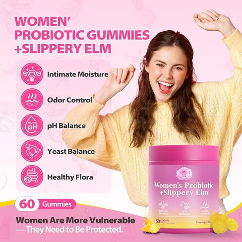Her Juicy Feminine Probiotics Gummies with Slippery Elm Supports pH Balance Gut Health & Immune System Promote Vaginal Health for Women 60 Pineapple Gummies in Saudi Arabia