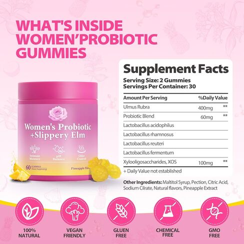 Her Juicy Feminine Probiotics Gummies with Slippery Elm Supports pH Balance Gut Health & Immune System Promote Vaginal Health for Women 60 Pineapple Gummies in Saudi Arabia