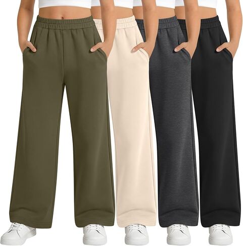 4 Pack Girl's Sweatpants Straight Leg Drawstring Pants High Waisted Baggy Joggers Teen Girl Pants with Pockets in Saudi Arabia