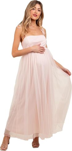 PinkBlush Light Square Neck Shoulder Tie Tulle Maternity Maxi Dress in Saudi Arabia