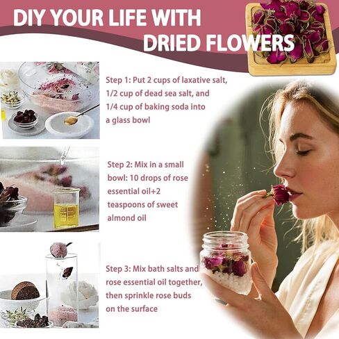 Premium Dried Rose, Edible Dried Rose Herbal-Teas Big Buds 400+ Bulk for Coffee/Cocktail & Cake Garnish/Resin Crafts/Beauty & Bath/Candle Soap Making Potpourris in Saudi Arabia