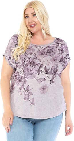 LEEBE Women and Plus Size Crew Neck Dolman Short Sleeve Print Top (Small-5X) in Kuwait
