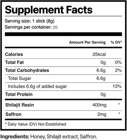أعواد عسل شيلاجيت الهيمالايا مع العسل الطبيعي والزعفران - تعزيز الطاقة ودعم المناعة، 85+ من المعادن النادرة، 75%+ حمض الفولفيك - 20 عصا (1) in Kuwait