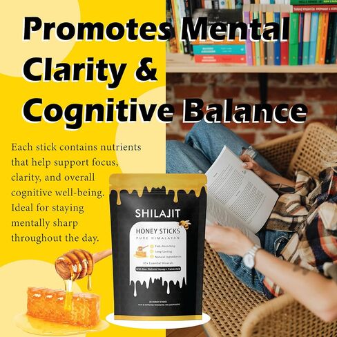 أعواد عسل شيلاجيت الهيمالايا مع العسل الطبيعي والزعفران - تعزيز الطاقة ودعم المناعة، 85+ من المعادن النادرة، 75%+ حمض الفولفيك - 20 عصا (1) in Kuwait