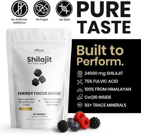 Himalayan Shilajit Gummies with Ashwagandha – Pure 7-in-1 Formula with 75% Fulvic Acid & 92+ Minerals – for Men & Women, Energy, Focus & Stress Support – 60 Sugar-Free, Non-GMO Gummies in Saudi Arabia