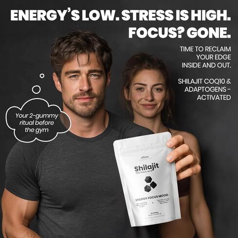 Himalayan Shilajit Gummies with Ashwagandha – Pure 7-in-1 Formula with 75% Fulvic Acid & 92+ Minerals – for Men & Women, Energy, Focus & Stress Support – 60 Sugar-Free, Non-GMO Gummies in Saudi Arabia