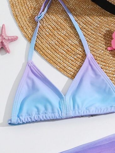 WDIRARA Toddler Girl's 3 Piece Swimsuit Set Halter Triangle Bikini Ombre Bathing Suits Swimwear with Cover Ups in Saudi Arabia