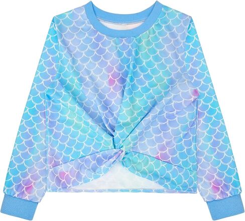 Girls Twist Front Long Sleeve Shirts for 8-12 Years Cute Tie Dye Sweatshirt Preppy Crewneck Crop Top Pullover in Saudi Arabia