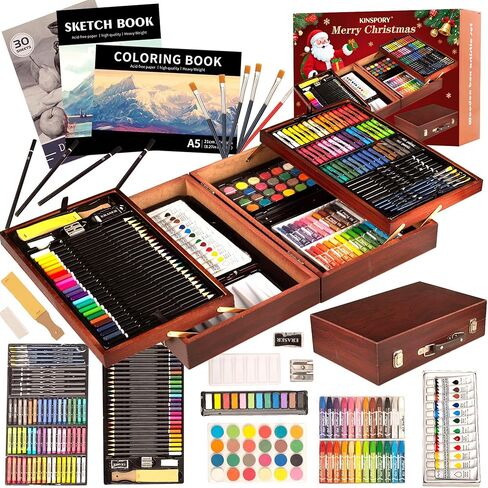 KINSPORY 168-Pack Art Supplies, Deluxe Wooden Art Set Crafts Drawing Painting Coloring Kit, Coloring Book, Sketch Pads Creative Gift Box for Artist Beginners Kids Girls Boys 5 6 7 8 9 10 11 12 in Saudi Arabia