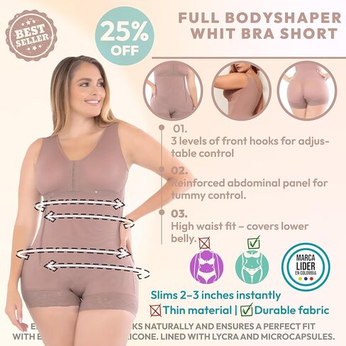 Colombian Fajas Full Body Shapewear, High Compression Post Surgery Recovery, Tummy Control with 3 Hook Lines, Short Style in Saudi Arabia