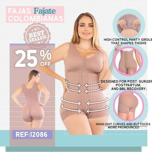 Colombian Fajas Full Body Shapewear, High Compression Post Surgery Recovery, Tummy Control with 3 Hook Lines, Short Style in Saudi Arabia