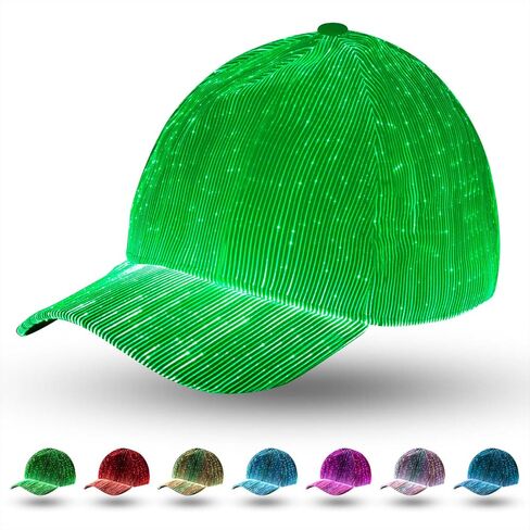 Unisex LED Hat, 7 Colors Baseball Cap Light Up with Fiber Optic Luminous USB Charge Costume Party Hat for Men Women (Black) in Kuwait