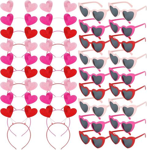 Youyole 36 Pcs Valentine's Day Accessories, Including 18 Pcs Heart Headband and 18 Pcs Heart Sunglasses, Valentines Day Headband Bulk Heart Shaped Sunglasses for Valentines Women Kids Party Props in Kuwait