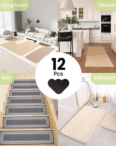 12 Pcs Non-Slip Cloud Rug Grippers, Reusable Washable Rug Tape for Area Rugs, Double Sided Carpet Corner Rug Pads Sticker for Tile and Floors in Saudi Arabia