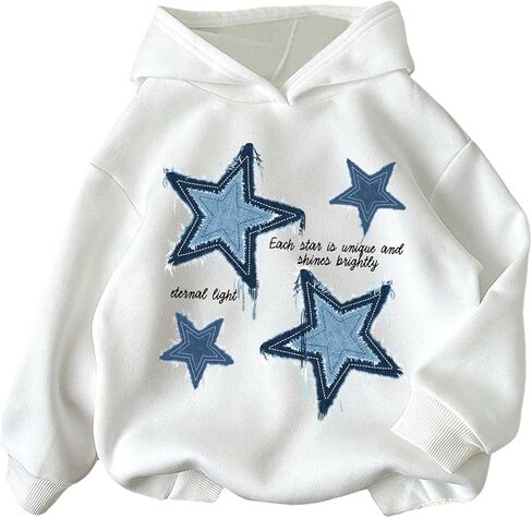 سويت شيرت بغطاء رأس للأولاد من GORGLITTER Y2k Star Raw بأكمام طويلة وغطاء للرأس in Saudi Arabia