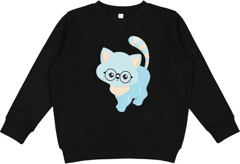 inktastic Blue Cat, Cute, Little Cat, Kitten, Glasses Youth Sweatshirt in Saudi Arabia