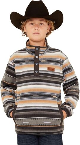 Cinch Boy's Match Dad Fleece Pullover in Black, Gray, and Tan in Saudi Arabia