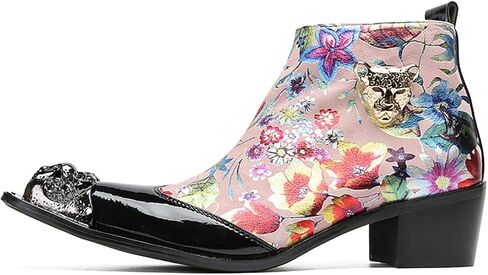 Santimon Mens Chelsea Boots Party Dress Casual Leather Metal Tip Toe Cowboy Boots for Men Fashion Flower Lion Head Handmade Western Boots in Saudi Arabia