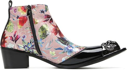 Santimon Mens Chelsea Boots Party Dress Casual Leather Metal Tip Toe Cowboy Boots for Men Fashion Flower Lion Head Handmade Western Boots in Saudi Arabia