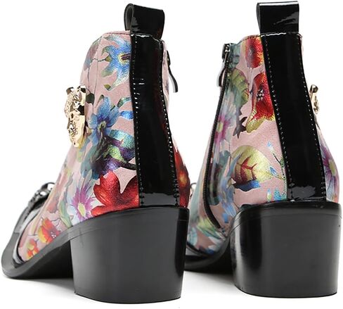Santimon Mens Chelsea Boots Party Dress Casual Leather Metal Tip Toe Cowboy Boots for Men Fashion Flower Lion Head Handmade Western Boots in Saudi Arabia