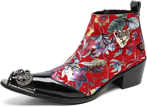 Santimon Mens Chelsea Boots Party Dress Casual Leather Metal Tip Toe Cowboy Boots for Men Fashion Flower Lion Head Handmade Western Boots in Saudi Arabia