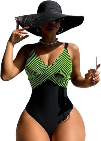 Women's Colorblock Backless Monokini Swimsuit - High Stretch Spaghetti Strap One-Piece Swimwear for Beach & Vacation in Saudi Arabia
