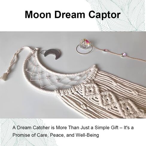 Dream Catchers, Boho Macrame Woven Wall Hanging, Crochet Crescent Moon Star Dream Catcher with Long Tassel, White Cotton Boho Wall Decor, Moon in Saudi Arabia