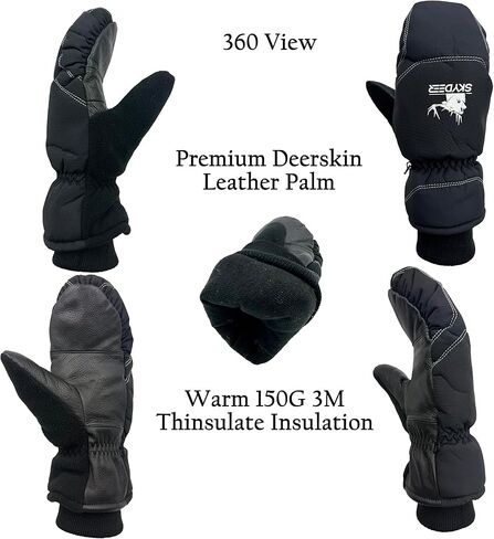 SKYDEER Kids Ski Mittens, Soft Premium Deerskin Leather and Warm 150G 3M Thinsulate Insulation (SD8753M, Kids) in Saudi Arabia