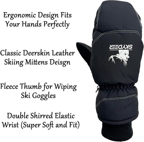 SKYDEER Kids Ski Mittens, Soft Premium Deerskin Leather and Warm 150G 3M Thinsulate Insulation (SD8753M, Kids) in Saudi Arabia