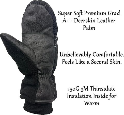 SKYDEER Kids Ski Mittens, Soft Premium Deerskin Leather and Warm 150G 3M Thinsulate Insulation (SD8753M, Kids) in Saudi Arabia
