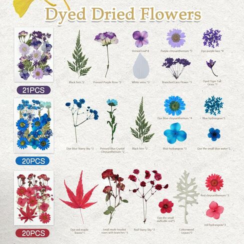 173Pcs Real Dried Pressed Flowers for Crafts - Natural Dry Flower Kit for Resin, Stickers, Bookmarks, Candle Making, Soap, Nail Art, Frames, Invitations & Jewelry,Valentines Day Gifts in Saudi Arabia