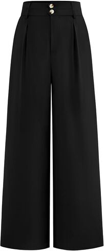 CFLONGE Women Wide Leg Dress Pants High Waist Work Trousers Button Pleated Slacks Palazzo Pants Business Casual Outfits in Saudi Arabia